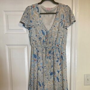 Pink Lily Floral White/Blue Dress